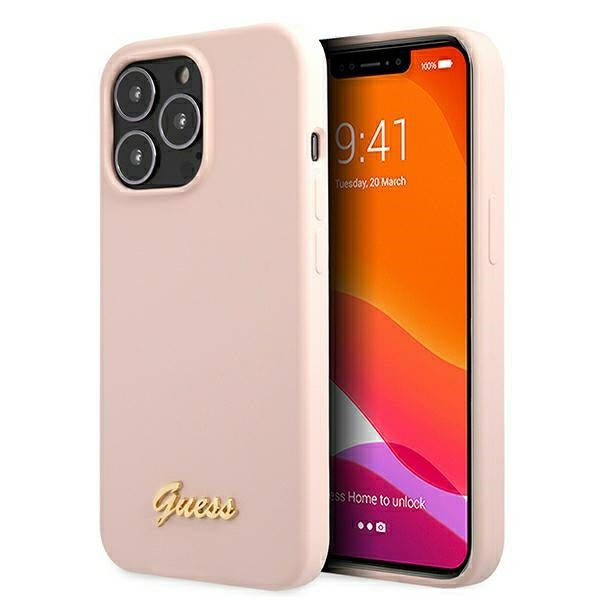 Guess GUHMP13LLSLMGLP iPhone 13 Pro / 13 6.1&quot; light pink/light pink hardcase Silicone Script Gold Logo Magsafe