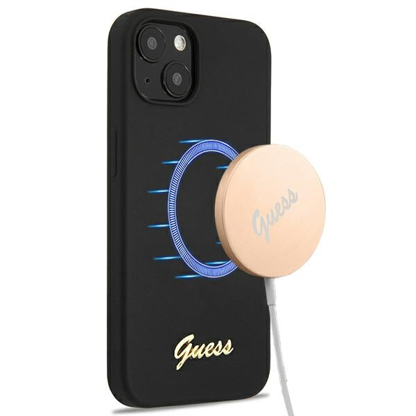 Guess GUHMP13MLSLMGBK iPhone 13 6.1" black/black hardcase Silicone Script Gold Logo Magsafe
