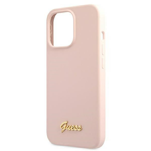 Guess GUHMP13XLSLMGLP iPhone 13 Pro Max 6.7" light pink/light pink hardcase Silicone Script Gold Logo Magsafe