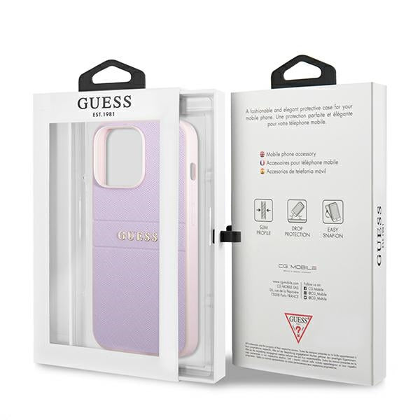Guess GUHCP13LPSASBPU iPhone 13 Pro / 13 6.1" purple/purple Saffiano Hot Stamp &amp; Metal Logo
