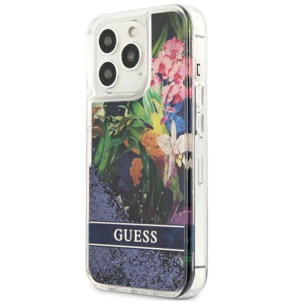 Guess GUHCP13LLFLSB iPhone 13 Pro / 13 6.1&quot; blue/blue hardcase Flower Liquid Glitter