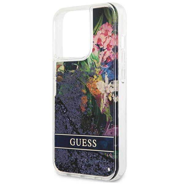 Guess GUHCP13LLFLSB iPhone 13 Pro / 13 6.1&quot; blue/blue hardcase Flower Liquid Glitter
