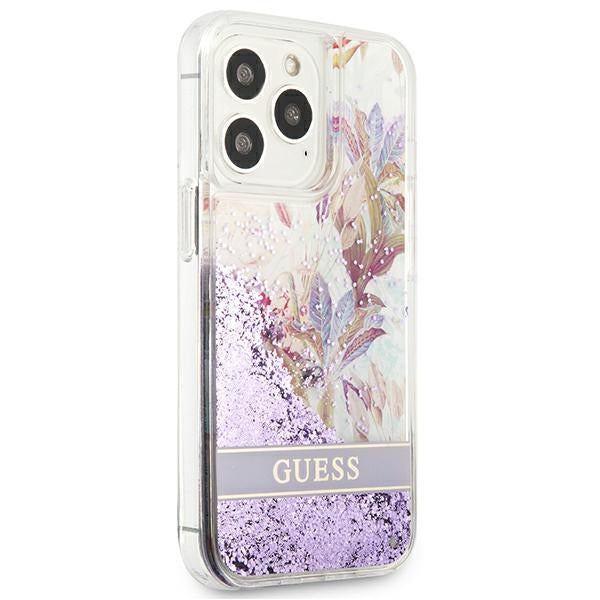 Guess GUHCP13LLFLSU iPhone 13 Pro / 13 6.1&quot; purple/purple hardcase Flower Liquid Glitter