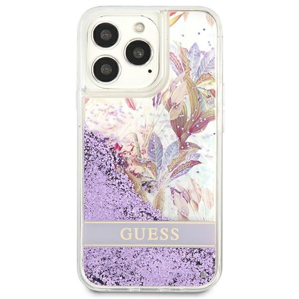 Guess GUHCP13LLFLSU iPhone 13 Pro / 13 6.1&quot; purple/purple hardcase Flower Liquid Glitter