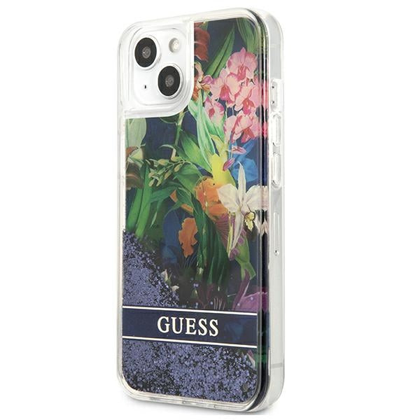Guess GUHCP13SLFLSB iPhone 13 mini 5.4&quot; blue/blue hardcase Flower Liquid Glitter