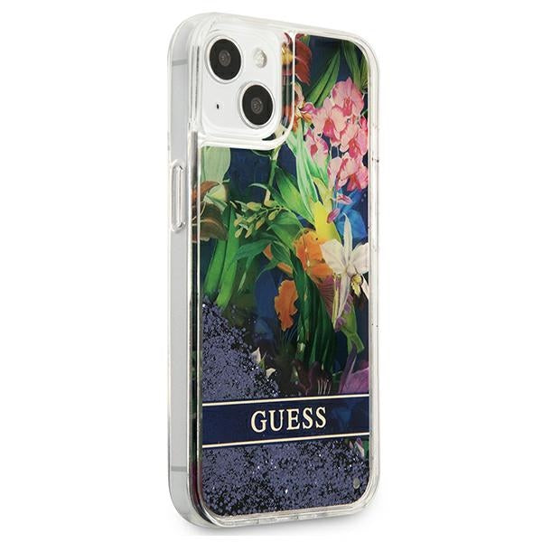 Guess GUHCP13SLFLSB iPhone 13 mini 5.4&quot; blue/blue hardcase Flower Liquid Glitter