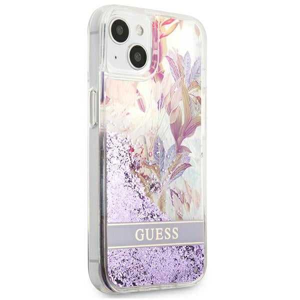 Guess GUHCP13SLFLSU iPhone 13 mini 5.4&quot; purple/purple hardcase Flower Liquid Glitter