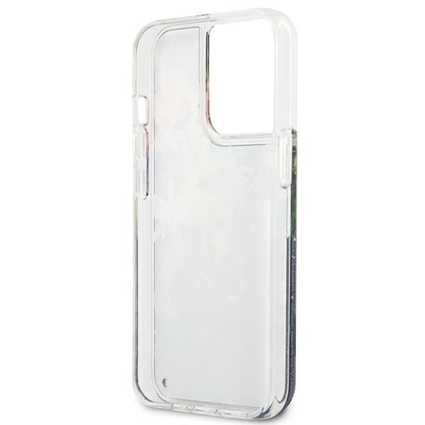 Guess Flower Liquid Glitter case for iPhone 13 Pro Max - blue