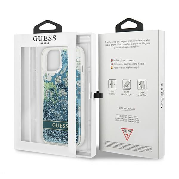 Guess GUHCP13SLFLSN iPhone 13 mini 5.4&quot; green/green hardcase Flower Liquid Glitter
