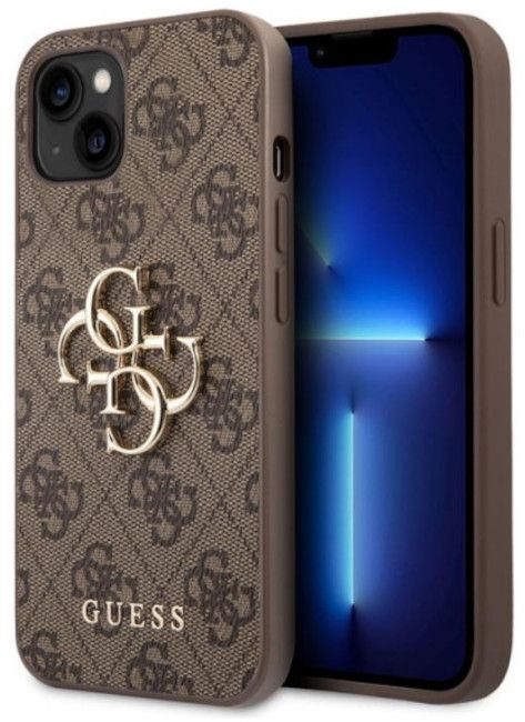 Guess 4G Big Metal Logo Case for iPhone 14 - Brown