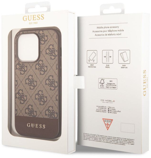 Guess GUHCP14LG4GLBR iPhone 14 Pro 6.1" brown/brown hard case 4G Stripe Collection