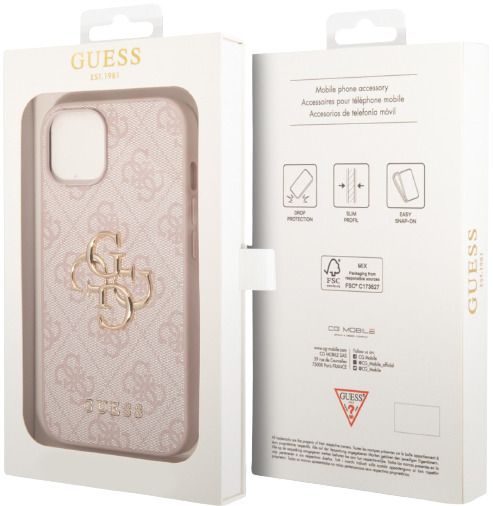 Guess 4G Big Metal Logo iPhone 15 Case - Pink