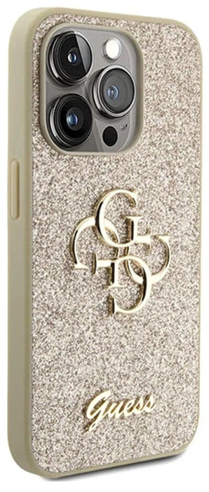 Guess Glitter Script Big 4G iPhone 15 Pro Case - Gold