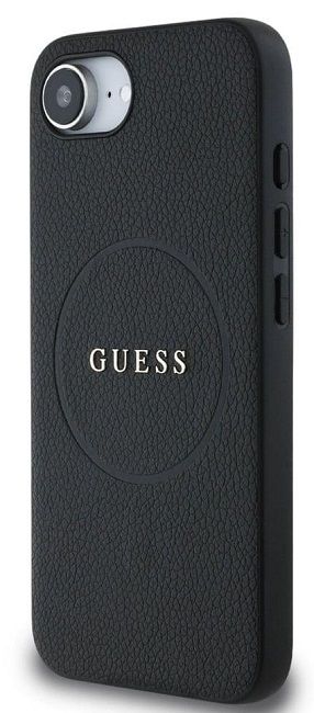 Guess PU Grained 4G Metal Logo case for iPhone 16e - black