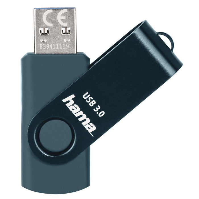 USB memory stick HAMA Rotate, 64GB, USB 3.0 70 MB/s, Petrol blue