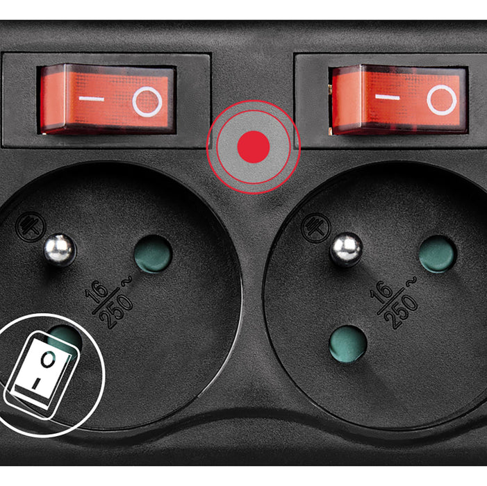 Hama 6-socket surge protector strip 1.4m with switches - black