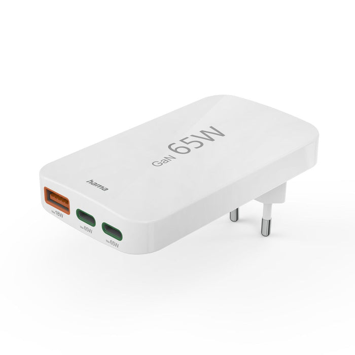 Hama GaN Charger 65W 2x USB-C 1x USB-A Foldable - White