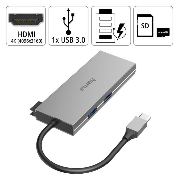 6-port hub USB-C, 2 x USB-A, USB-C, HDMI, SD, microSD