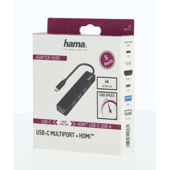 USB-C, 5-port hub, 3x USB-A, 1x USB-C, HDMI, 4K, Black