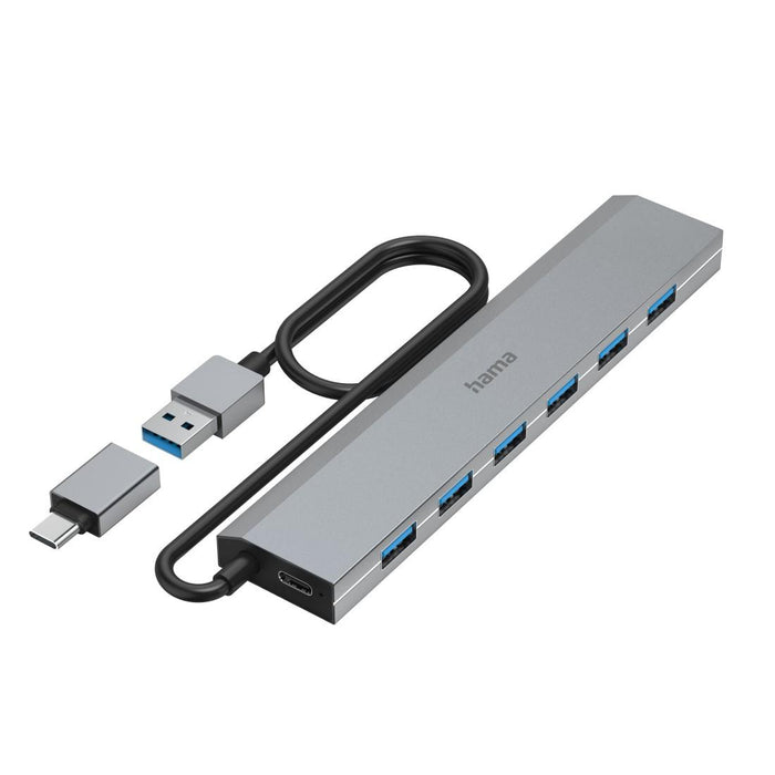 HAMA 7-port hub, USB 3.2 Gen 1, 5 Gbit/s, USB-C adapter with power supply