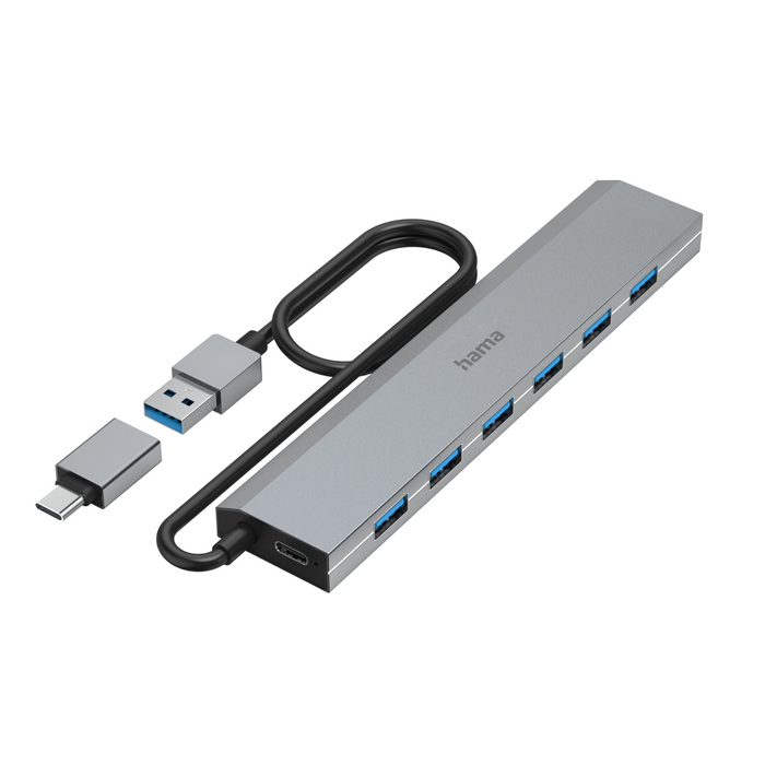 HAMA 7-port hub, USB 3.2 Gen 1, 5 Gbit/s, USB-C adapter with power supply