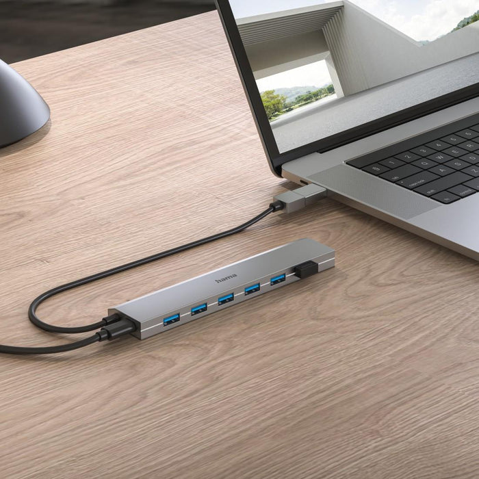 HAMA 7-port hub, USB 3.2 Gen 1, 5 Gbit/s, USB-C adapter with power supply