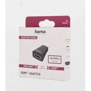 Adapter HAMA 200347, Mini-HDMI male - HDMI female, Ultra-HD, 4K, Black