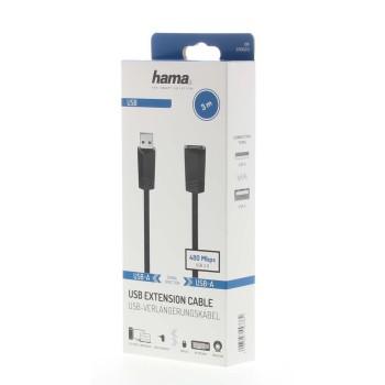HAMA extension cable, USB-A female - USB-A male, 3 m, 480 Mbit/s, Black