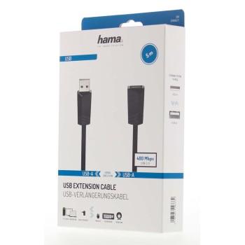 HAMA extension cable, USB-A female - USB-A male, 5 m, shielded, black