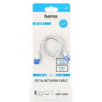 Network cable HAMA Flexi-Slim, U/UTP CAT 6a, 10 Gbit/s, RJ-45 - RJ45, 1.50 m, White
