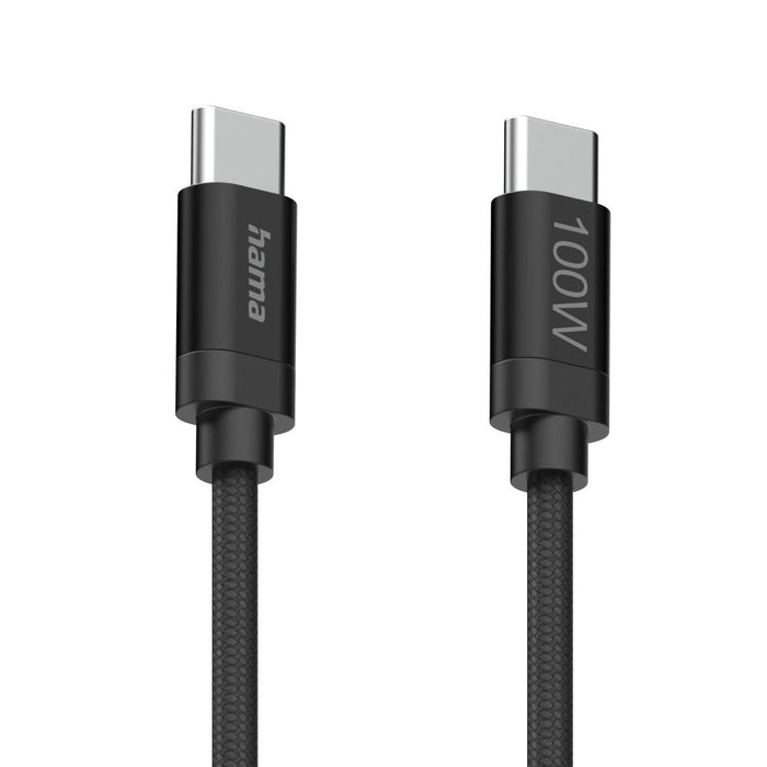 Hama Charging cable, "Fabric", USB-C - USB-C, 100 W, 1.5 m, Nylon, black