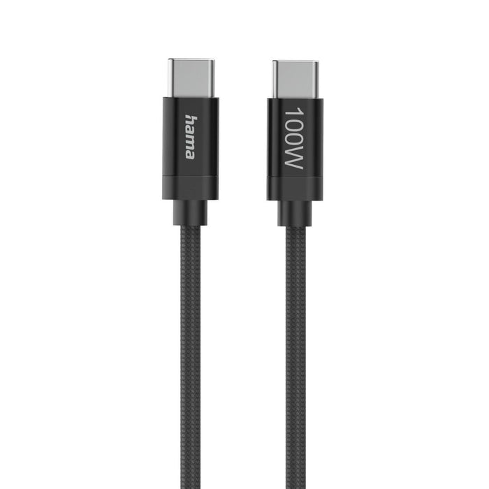 Hama Charging cable, "Fabric", USB-C - USB-C, 100 W, 1.5 m, Nylon, black