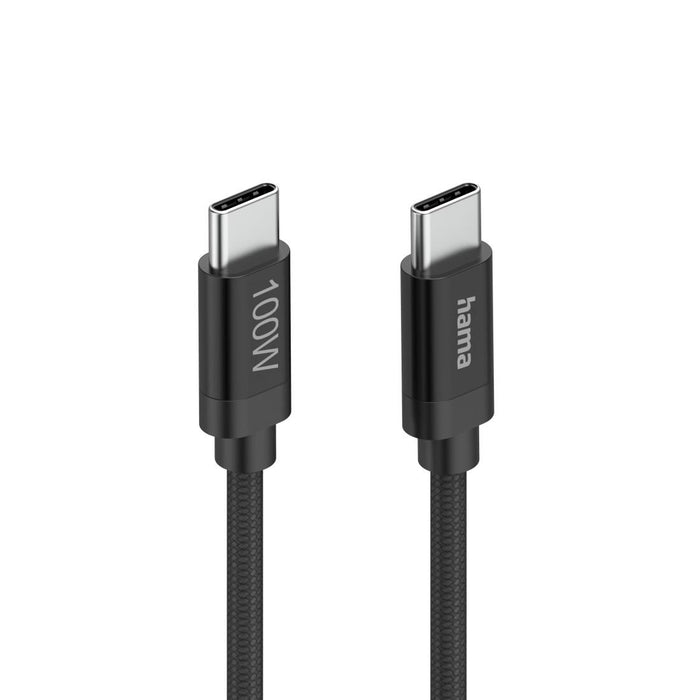 Hama Charging cable, "Fabric", USB-C - USB-C, 100 W, 1.5 m, Nylon, black