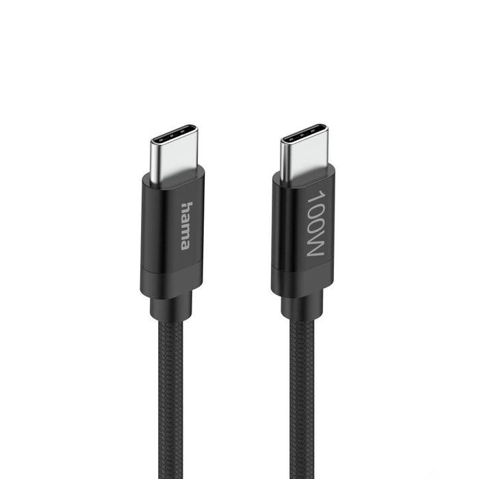 Hama Charging cable, "Fabric", USB-C - USB-C, 100 W, 1.5 m, Nylon, black