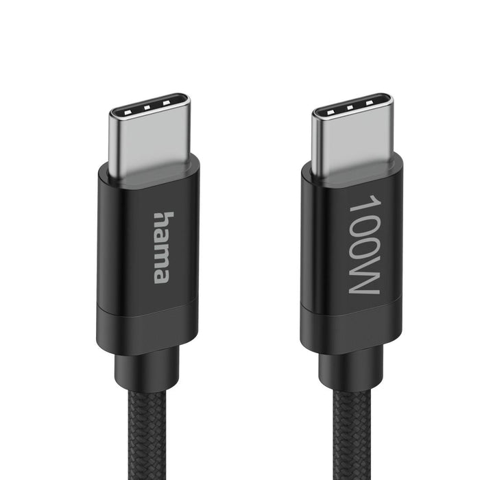 Hama Charging cable, "Fabric", USB-C - USB-C, 100 W, 1.5 m, Nylon, black