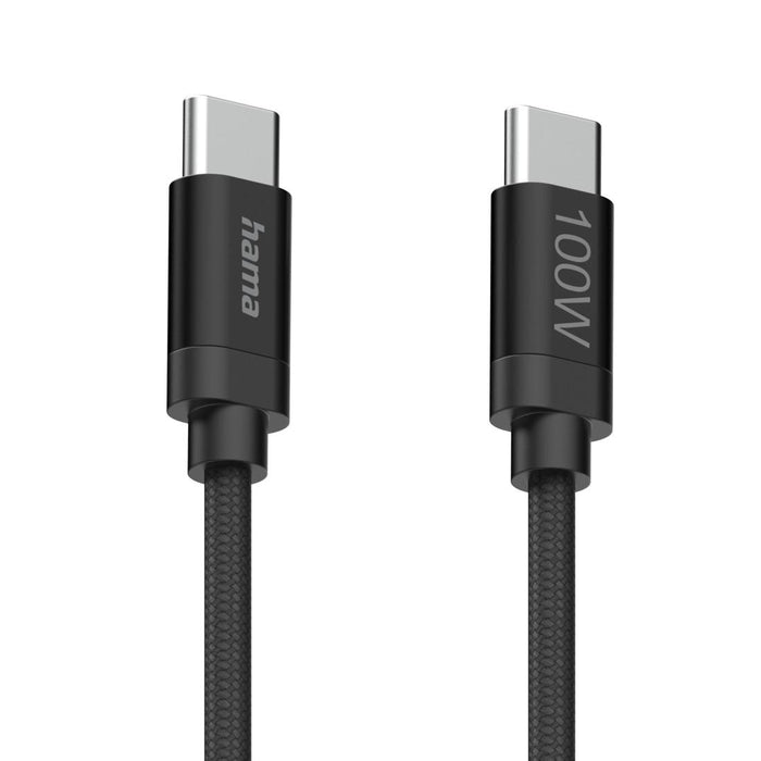 Hama Charging cable, "Fabric", USB-C - USB-C, 100 W, 1.5 m, Nylon, black
