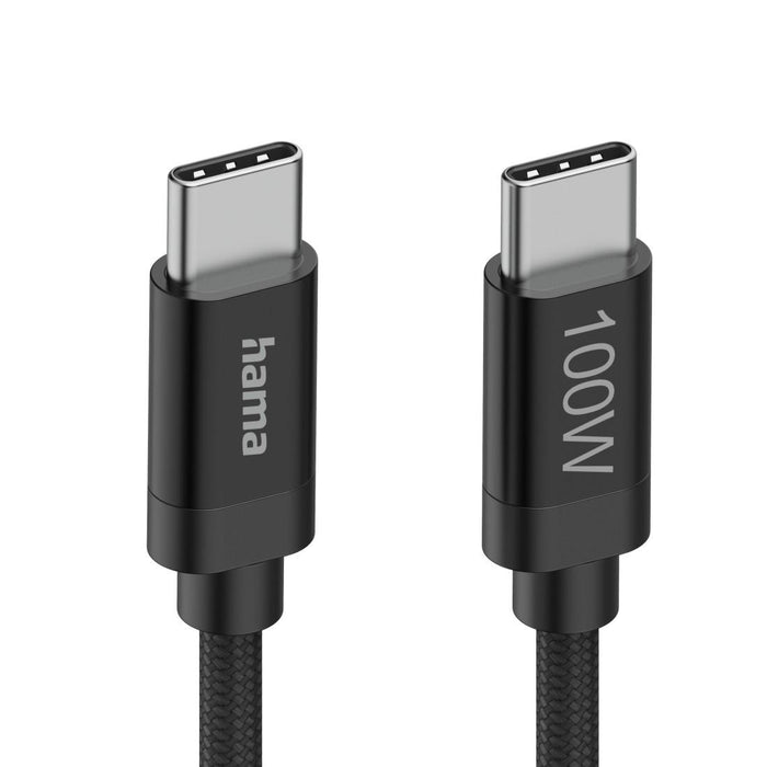 Hama Charging cable, "Fabric", USB-C - USB-C, 100 W, 1.5 m, Nylon, black