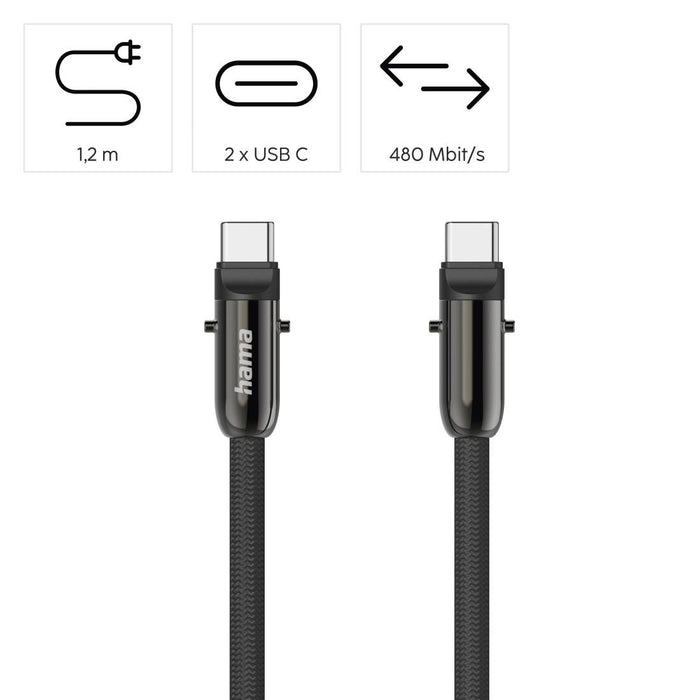 Hama Charging cable, USB-C, 2 in 1 with phone connection, 1.2 m, black