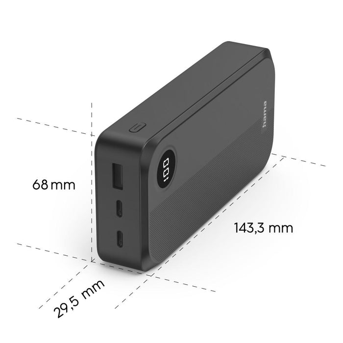 HAMA External battery 20000 mAh, 3 outputs: 2 x USB-C, 1 x USB-A, black