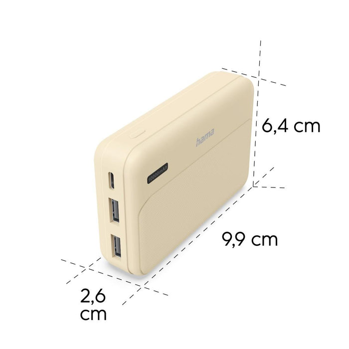 HAMA External battery "Pocket 10", 10000 mAh, Outputs: 2x USB-A, beige