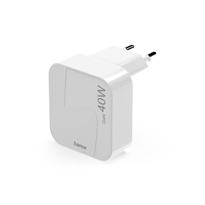HAMA Fast Mini Charger GaN, 2 x USB-C, PD, 40 W, foldable adapter, white