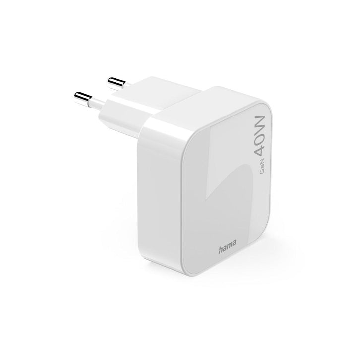 HAMA Fast Mini Charger GaN, 2 x USB-C, PD, 40 W, foldable adapter, white