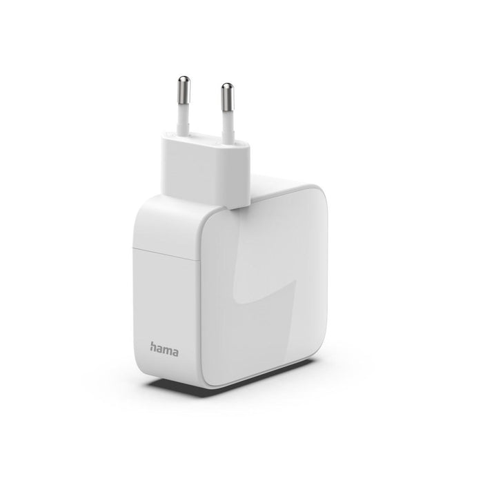 HAMA Fast charger, 65 W, GaN, 2x USB-C, with extension cable 0.7m, white