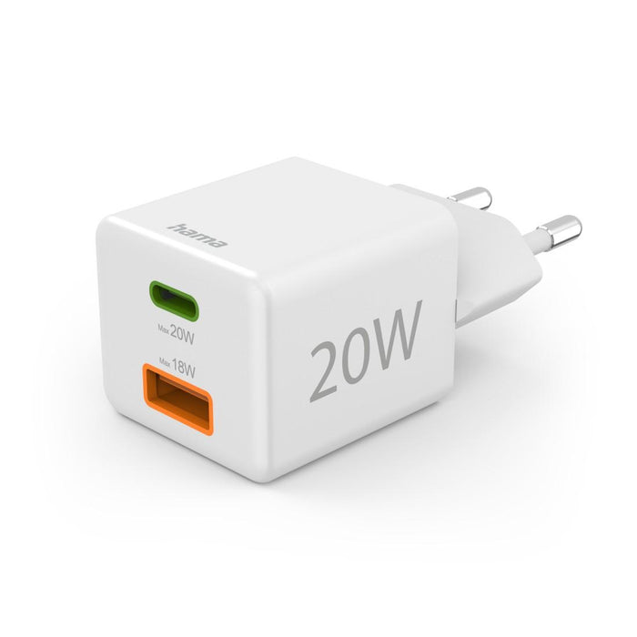 HAMA Fast mini charger 1x USB-C, 1x USB-A, PD, 20 W, white