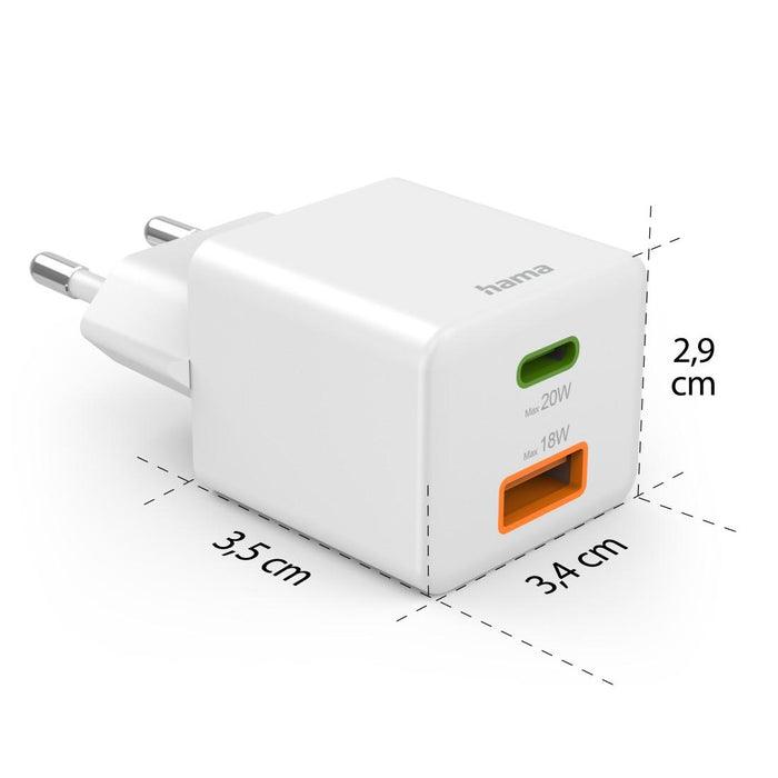HAMA Fast mini charger 1x USB-C, 1x USB-A, PD, 20 W, white