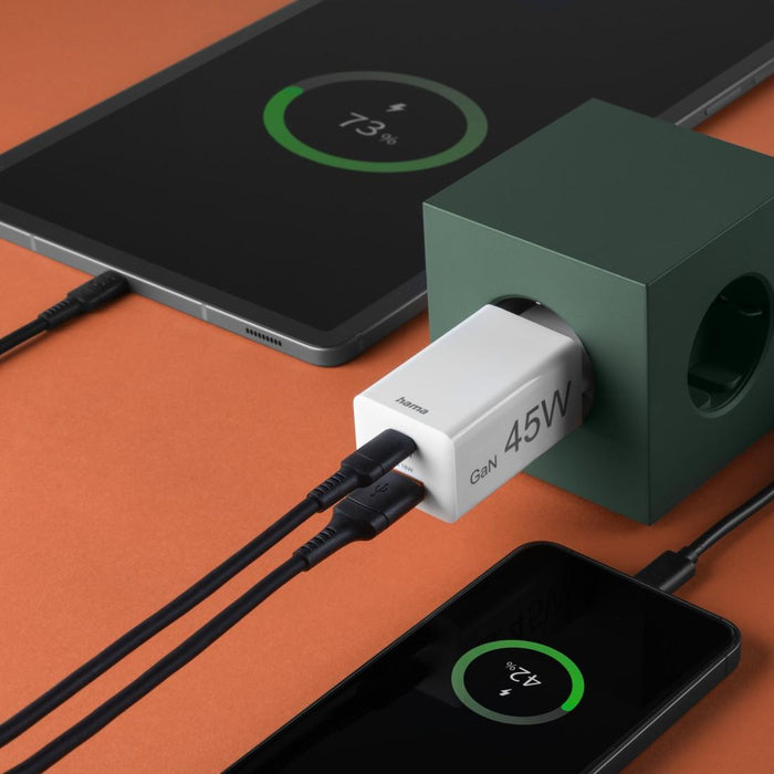 HAMA Fast mini charger, 45 W, 1x USB-C - 1x USB-A, PD, white