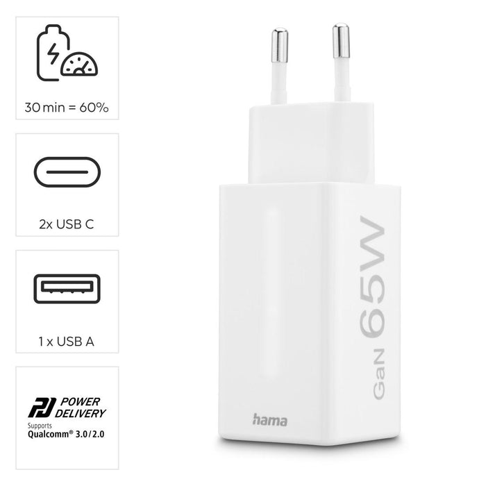 HAMA Fast mini charger, 65W, GaN, PD, 201996