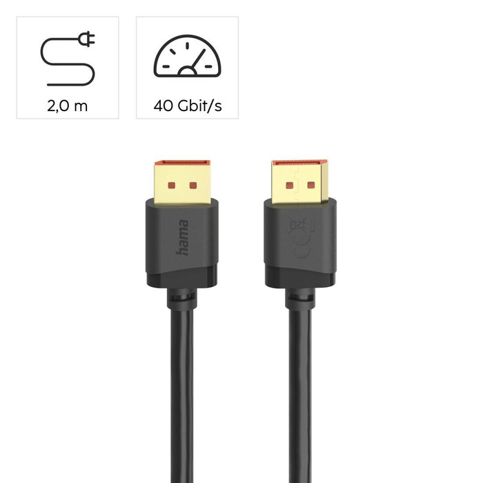 HAMA Cable DisplayPort, DP 2.1, Ultra-HD 8K, 40 Gbit/s, 2 m