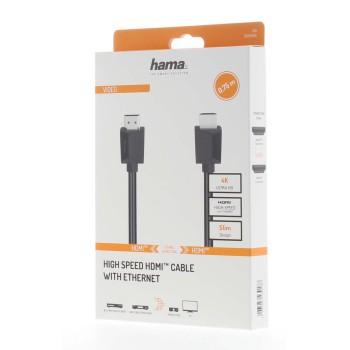 Cable HAMA 205004, HDMI male - HDMI male, 4K, 18Gbit/s, Ethernet, 0.75 m, Shielded, Black