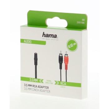 Audio adapter HAMA, 3.5 mm jack female - 2 x RCA male, 0.12 m, Black